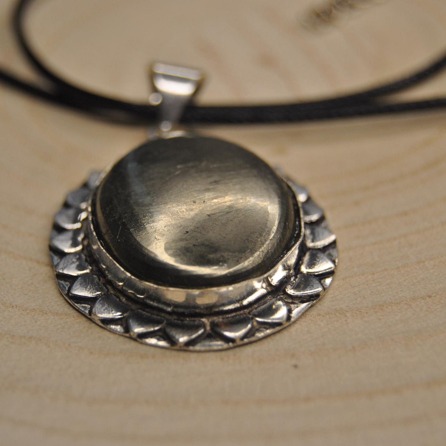 Oval Pyrite Pendant with Chord Gift For her