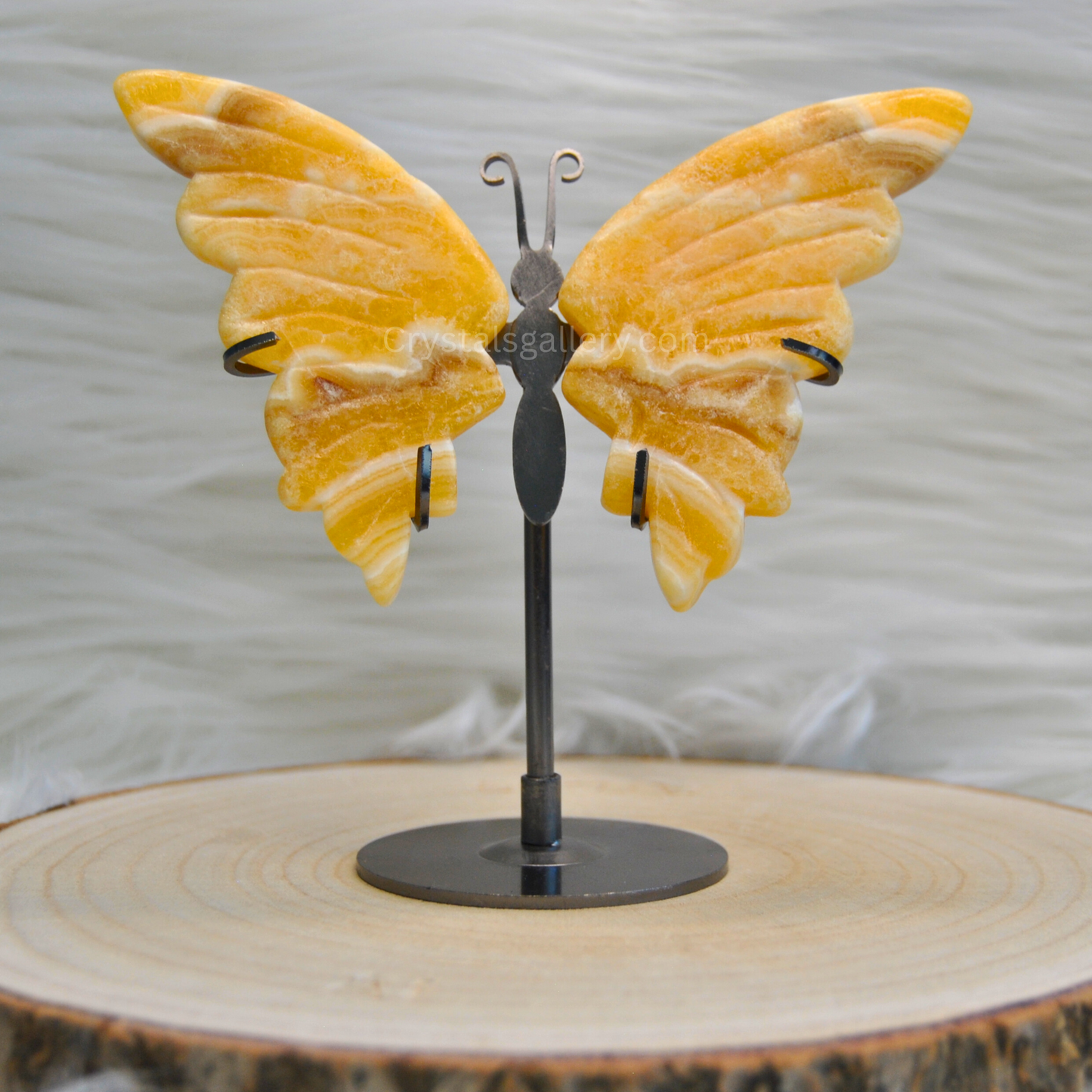 Honey Calcite Butterfly Wings Set with stand Home Decor