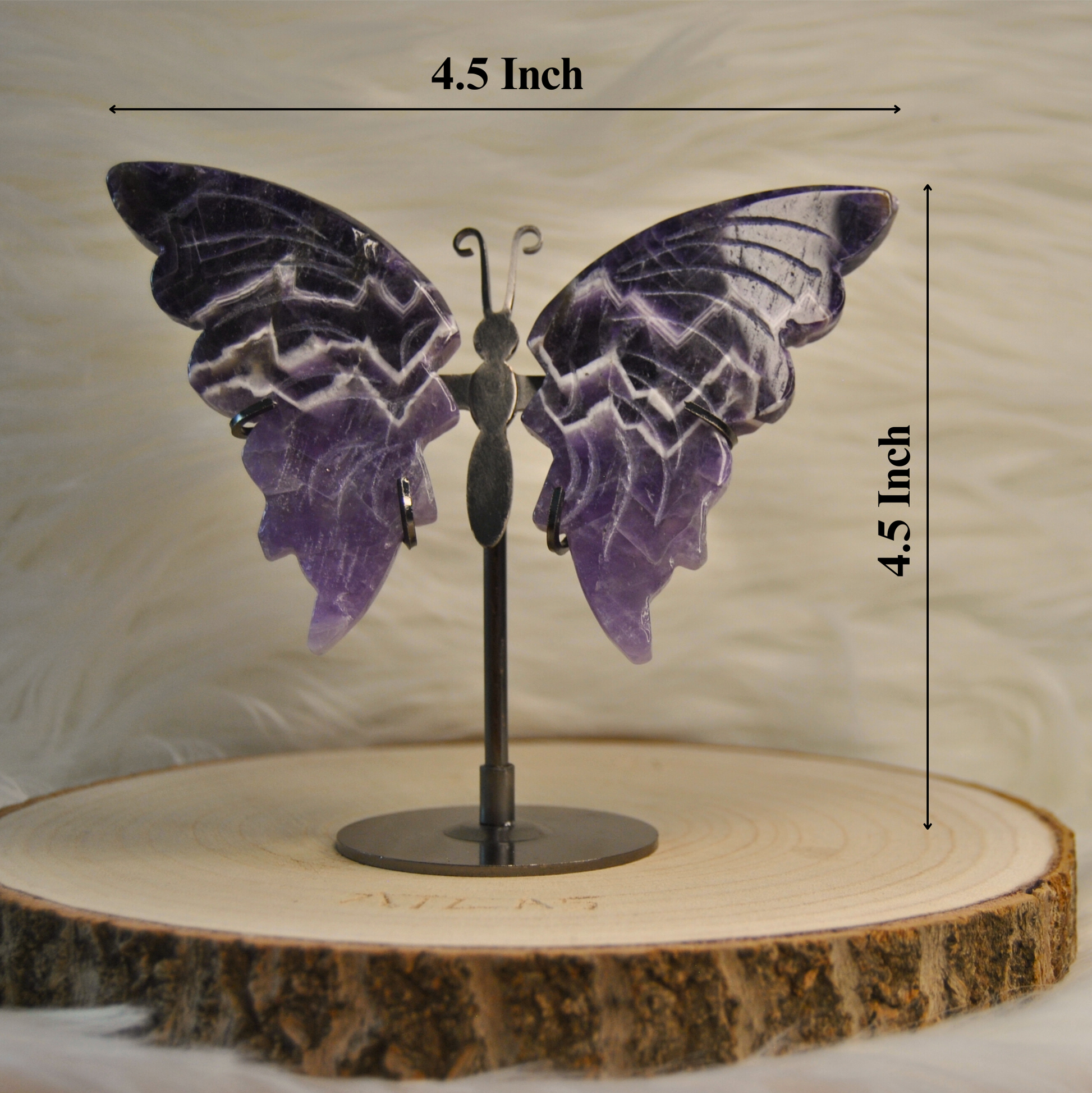 Amethyst Butterfly Wings Set with Stand Dimension