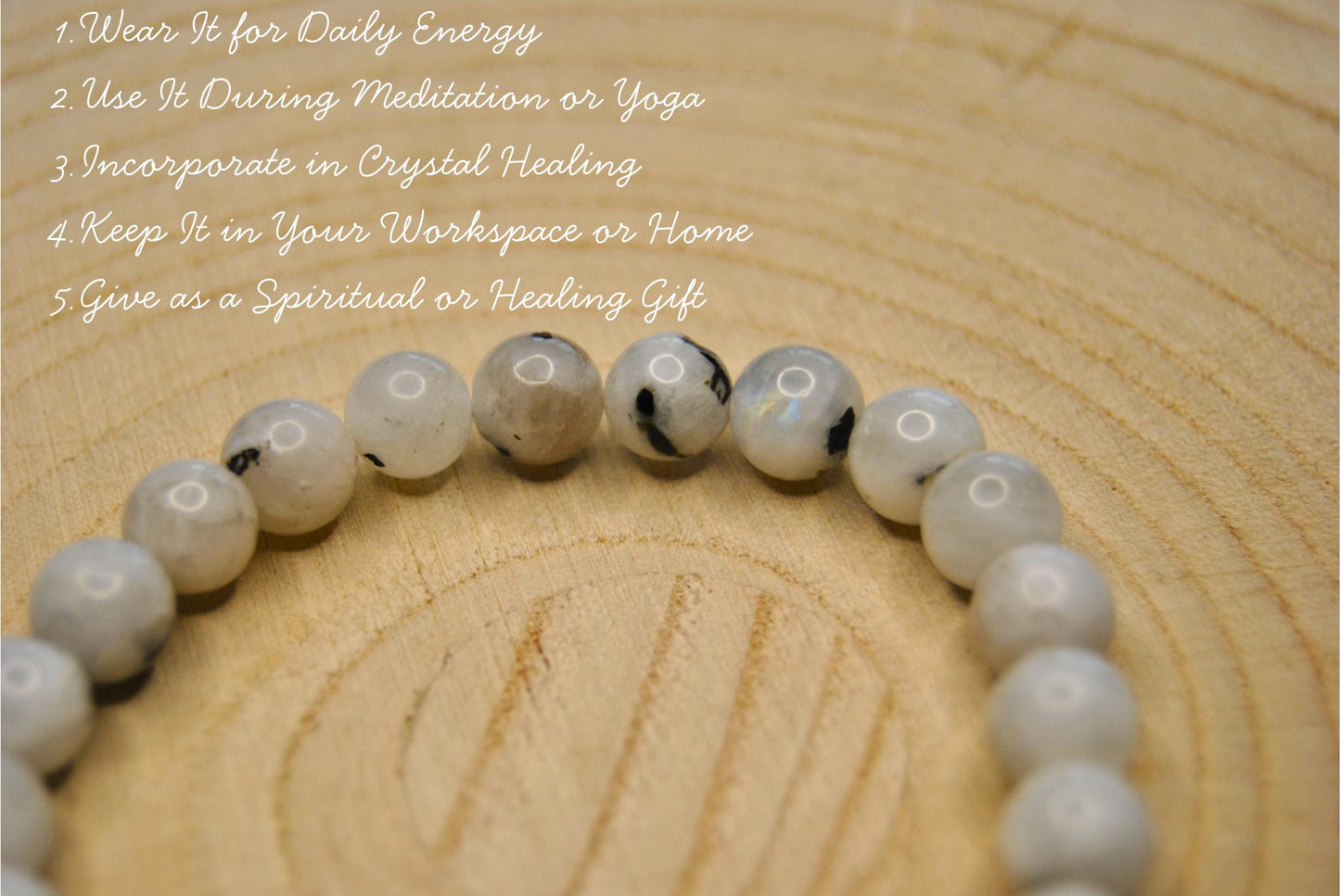 White Rainbow Moonstone Bracelet – Genuine Crystal Healing Jewelry for Intuition & Calm
