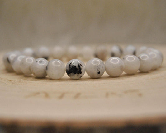 White Rainbow Moonstone Bracelet – Genuine Crystal Healing Jewelry for Intuition & Calm