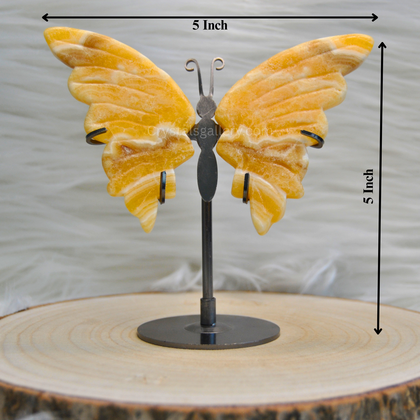 Honey Calcite Butterfly Wings Set with stand Home Decor